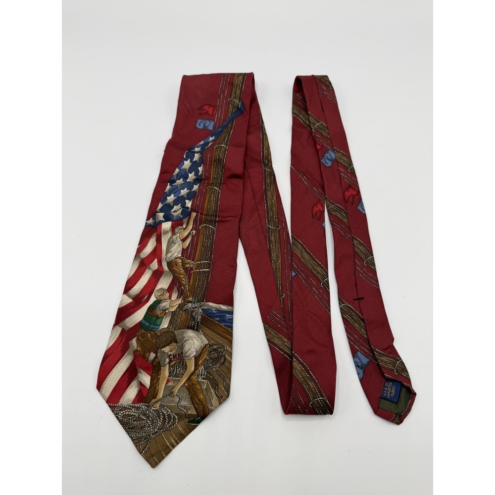 Chaps Ralph Lauren‎ Tie Red Nautical Sailing American Flag Pre-owned AS IS